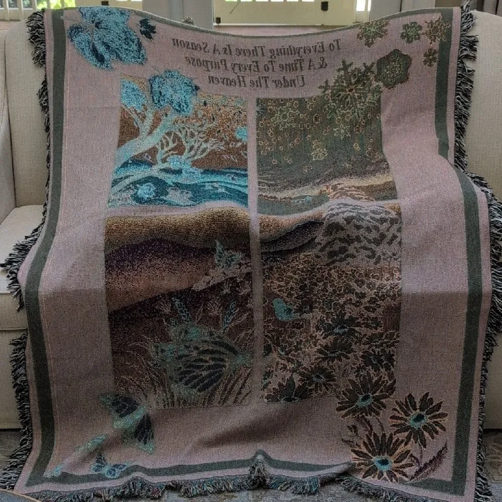 Vintage Tapestry Four Seasons Throw Blanket Ecclesiastes 3:1
